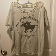 Ooak Magnolia Pearl Especially Distressed Neil Young Crazy Horse Boyfriend T. Used, Good Condition. This Was Especially Distressed By Magnolia Pearl, But T Shirt Is Production Item. Horse Boyfriend, Pearl Tops, Neil Young, Magnolia Pearl, Crazy Horse, Pearl White, Gray White, Magnolia, Free Size