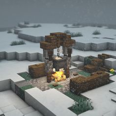 Cute House For Minecraft, Minecraft Cozy Builds, Snow Base Minecraft, Minecraft Tundra Builds, Nordic Minecraft Builds, Minecraft Small Decorations, Small Builds Minecraft, Minecraft Nordic House, Minecraft Fire Pit