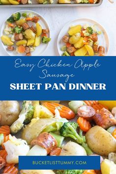 an easy chicken appetizer is served with potatoes, broccoli and carrots