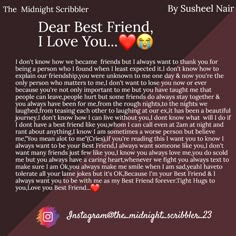 a poem written by the midnight scribbler dear best friend i love you