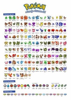 the official pokemon poster for each character in the game, which includes all different colors and sizes