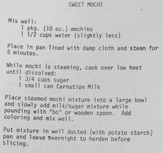 the instructions for how to make a steam mochat recipe on a sheet of paper