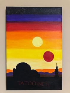 an acrylic painting of a sunset with the word tatooine on it