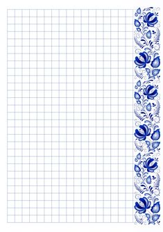 a paper with blue flowers and leaves on it