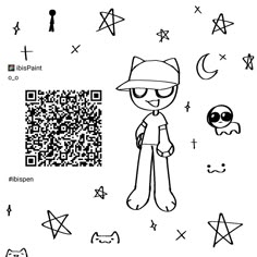 a cartoon character is standing in front of a qr code with an image of a cat