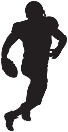 a football player running with the ball in his hand silhouetted on a white background