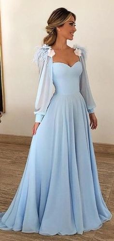 डिजाइनर कपड़े, Modest Formal Dresses, Light Blue Prom Dress, Winter Formal Dresses, Long Sleeve Prom, Graduation Dresses, Sweetheart Prom Dress, Blue Evening Dresses, Chiffon Evening Dresses