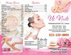 a flyer for a nail salon with pink flowers