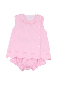 Cecil & Lou Baby Hand Embroidered Bow Diaper Set Pink Feminine Sets With Ruffles, Feminine Pink Ruffled Sets, Feminine Pink Sets With Ruffles, Pink Ruffled Sets For Spring, Pink Floral Embroidery Sets For Spring, Spring Floral Embroidered Pink Sets, Sleeveless Sets For Spring Daywear, Spring Pink Sets With Floral Embroidery, Spring Pink Ruffled Set