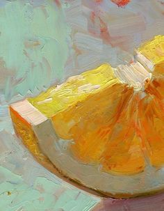 an orange slice is shown in this oil painting