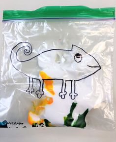 a plastic bag with an animal drawn on it