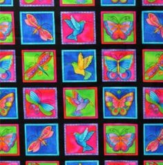 colorful butterflies and hummings painted on black paper with blue, pink, green, red, orange, yellow