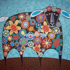 a painting of a sheep with flowers on it's back and the words happy birthday written in large letters