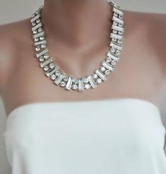 NEW Collection  Bold  Bridal Rhinestone Collar Necklace by kirevi8, $87.00 Rhinestone Collar, Chanel Inspired, Rhinestone Bridal, 2014 Fashion, Collar Necklace