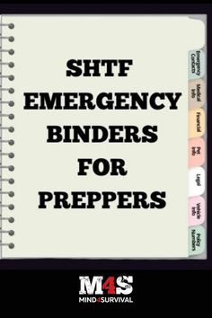 a spiral notebook with the words shift emergency binders for preppers