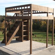 a large wooden structure with stairs on the side