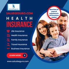 a flyer for health insurance with an image of a man and woman holding a child