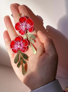 Flower of Luck//statement Earring//acrylic Earring - Etsy Trendy Red Hand Painted Earrings, Westlake Village, Acrylic Earring, Statement Earring, Diy Schmuck, Acrylic Earrings, Cute Earrings, Polymer Clay Jewelry, Cute Jewelry