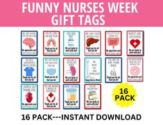 funny nurses week gift tags with the text, fun nurse gifts for kids and adults