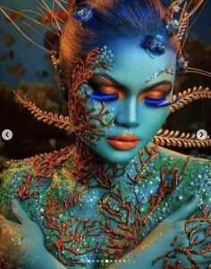 Mermaid Fantasy Makeup, Mermaid Parade, Face Art Makeup, Gothic Fantasy Art, Makeup Academy, Fantasy Hair, Mermaid Makeup, Special Effects Makeup, Stage Makeup