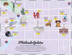 a map with all the things to see and do in philadelphia, including people standing on it