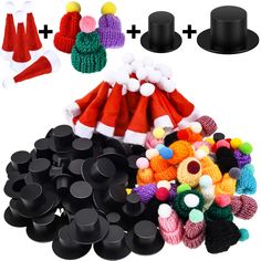 a pile of black plastic cups and hats