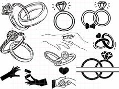 hand drawn wedding rings and engagement rings