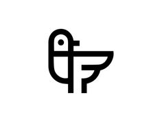 a black and white bird logo with the letter f in it's beaks