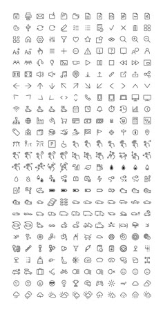 a large set of different symbols in black and white, all on one side of the screen