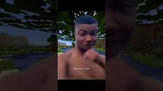 an animated image of a shirtless man in the middle of a minecraft scene