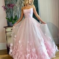 muttie dresses on Storenvy Pink Tulle Evening Dress, 3d Applique, Pink Spaghetti, Prom Dresses Long Pink, Prom Dresses Elegant, Maxi Dress Wedding Guest, Pink Evening Dress, Spaghetti Strap Prom Dress, 파티 드레스