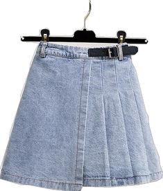 Spring Knee-length Denim Blue Skirt, Chic Non-stretch Denim Skirt, Chic Denim Skirt For Spring, High Waist Denim Blue Mini Skirt For Spring, Summer Denim Knee-length Skirt, Casual Knee-length Skort For Spring, Chic Denim Blue Skort For Summer, Non-stretch Denim Skort, Chic Knee-length Denim Skirt For Summer