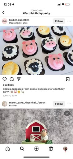 an image of cupcakes with farm animals on them