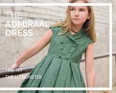 Girl Party Dress Double Button Short Sleeve Sewing Pattern The Admiraal Dress Sleeve Sewing Pattern, Girls Pdf Sewing Patterns, Wrap Dress Sewing Patterns, Double Breasted Dress, Kids Frocks Design, Baby Dress Design, Girl Dress Patterns, Kids Fashion Dress