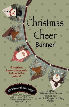 Christmas Cheer Banner Wool Applique Patterns, Penny Rug, Applique Kit, Holiday Background, Felt Patterns, Banner Printing, Wool Applique, Applique Patterns, Embroidery Floss