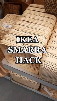 there are many wicker baskets stacked on top of each other with the words ikea swarra hack