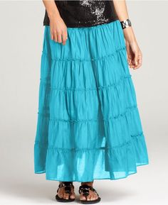 Caribbean Blue Tiered Maxi Skirt | Tiered-Skirt Blue Tiered Bottoms For Vacation, Blue Tiered Bottoms With Elastic Waistband, Casual Blue Tiered Bottoms, Blue Tiered Skirt With Lining, Blue Lined Tiered Skirt, Blue Tiered Lined Skirt, Blue Tiered Skirt For Summer, Blue Bohemian Tiered Bottoms, Bohemian Blue Tiered Bottoms