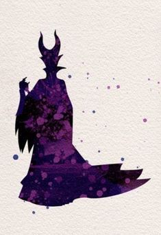 the silhouette of a man with horns on his head, in purple and black ink