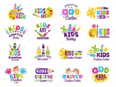 children's arts and crafts logo set