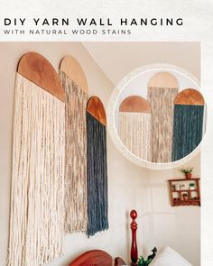 the diy yarn wall hanging with natural wood stains is easy to make and looks beautiful