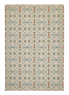 an area rug with squares and crosses on it in beige, blue, red and green colors