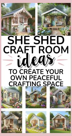 the cover of she shed craft room ideas to create your own peaceful crafting space