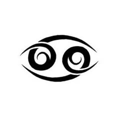 an eye with two large eyes and one small eye is shown in black on a white background