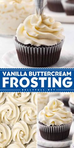 Top your treats with Vanilla Buttercream Frosting, an easy frosting for cake made with 5 basic ingredients! Perfect for cupcakes, frosting cakes, birthdays, and holidays. Plus, it's freezer friendly and ready in 5 minutes. The best dessert recipe to try today! Buttercreme Frosting Recipe, Stiff Buttercream Frosting, How To Make Buttercream Frosting, Cupcake Frosting Recipe, Butter Cream Frosting Recipe, Best Vanilla Buttercream Frosting, Best Vanilla Buttercream, Frosting For Cake, Buttercream Frosting Recipe Easy