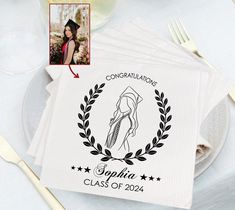 the personalized napkins have been placed on top of each other and are decorated with an image of a woman