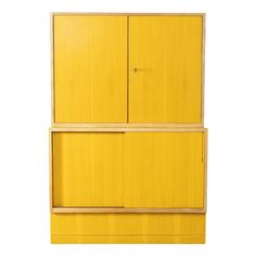 a yellow cabinet with two doors on each side