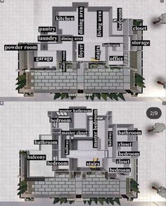 the floor plan for an apartment building with two floors and three levels, which are labeled in