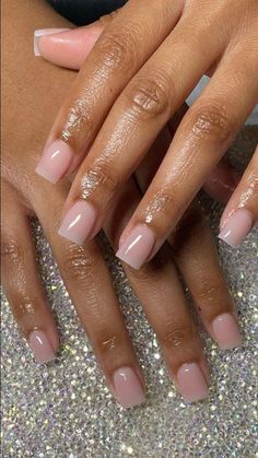 Sheer Pink Square Nails, Clearing Pink Nails, Pink Pearl Nails Square, Translucent Pink Nails Short, Clear Pink Natural Nails, Coquette Natural Nails, Spring Gel Nails Ideas, Glass Nails