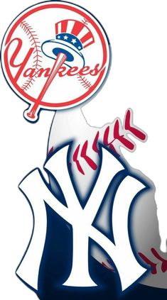 the new york yankees logo is shown in red, white and blue