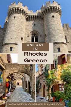 an old stone castle with the words one day in rhodess greece